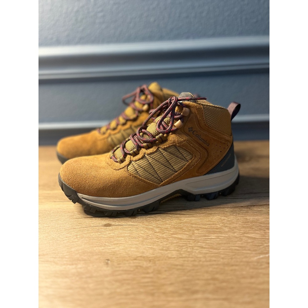 Columbia Waterproof Hiking Boots Suede Mesh Mid Top Tan Lace Up Trail Size 8.5W